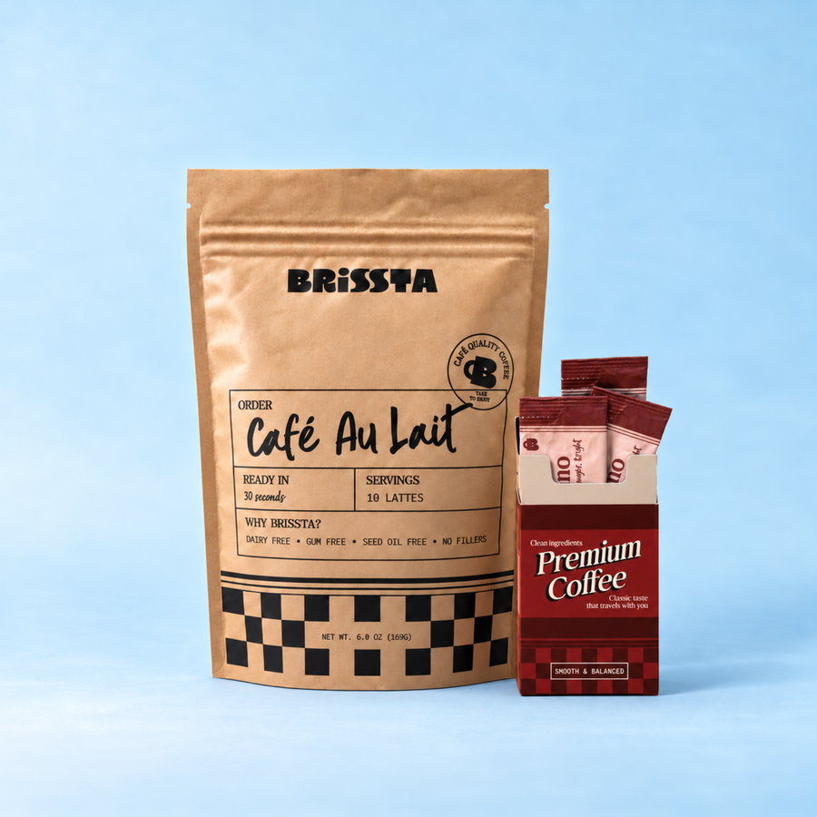 Brissta Café Au Lait eco-bag with a Premium Coffee box of stick packs