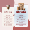 Coffee shop vs. Brissta: zero fiber vs. 2g of fiber, $8 vs. $2 per cup, 20 minutes in line vs. ready in 30 seconds, extra for dairy-free milk vs. 100% plant-based at no extra cost, and hard-to-pronounce ingredients vs. clean ingredients you recognize.